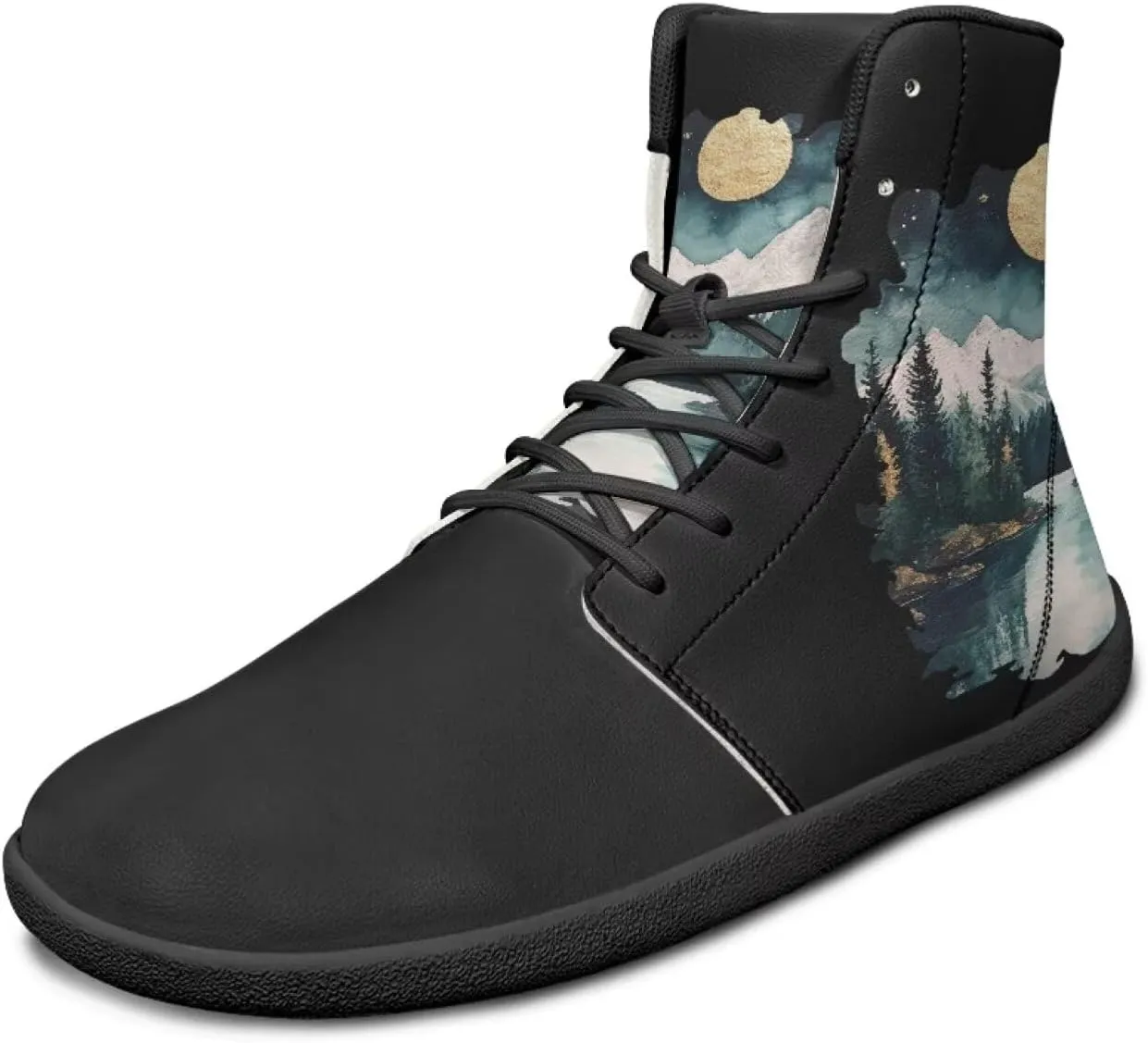 JoyLamoria Womens High Top Sneakers with Marble Painted Walking Tennis Shoes Lace up Leather Minimalist Shoes for Outdoor