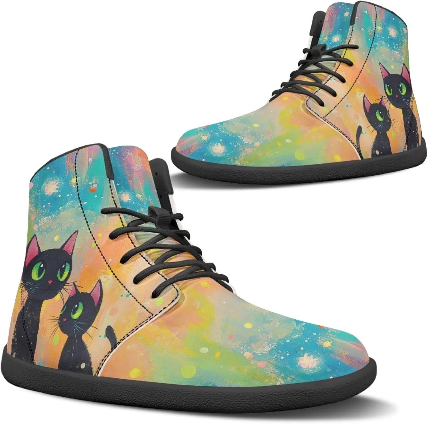 JoyLamoria Womens High Top Sneakers with Marble Painted Walking Tennis Shoes Lace up Leather Minimalist Shoes for Outdoor