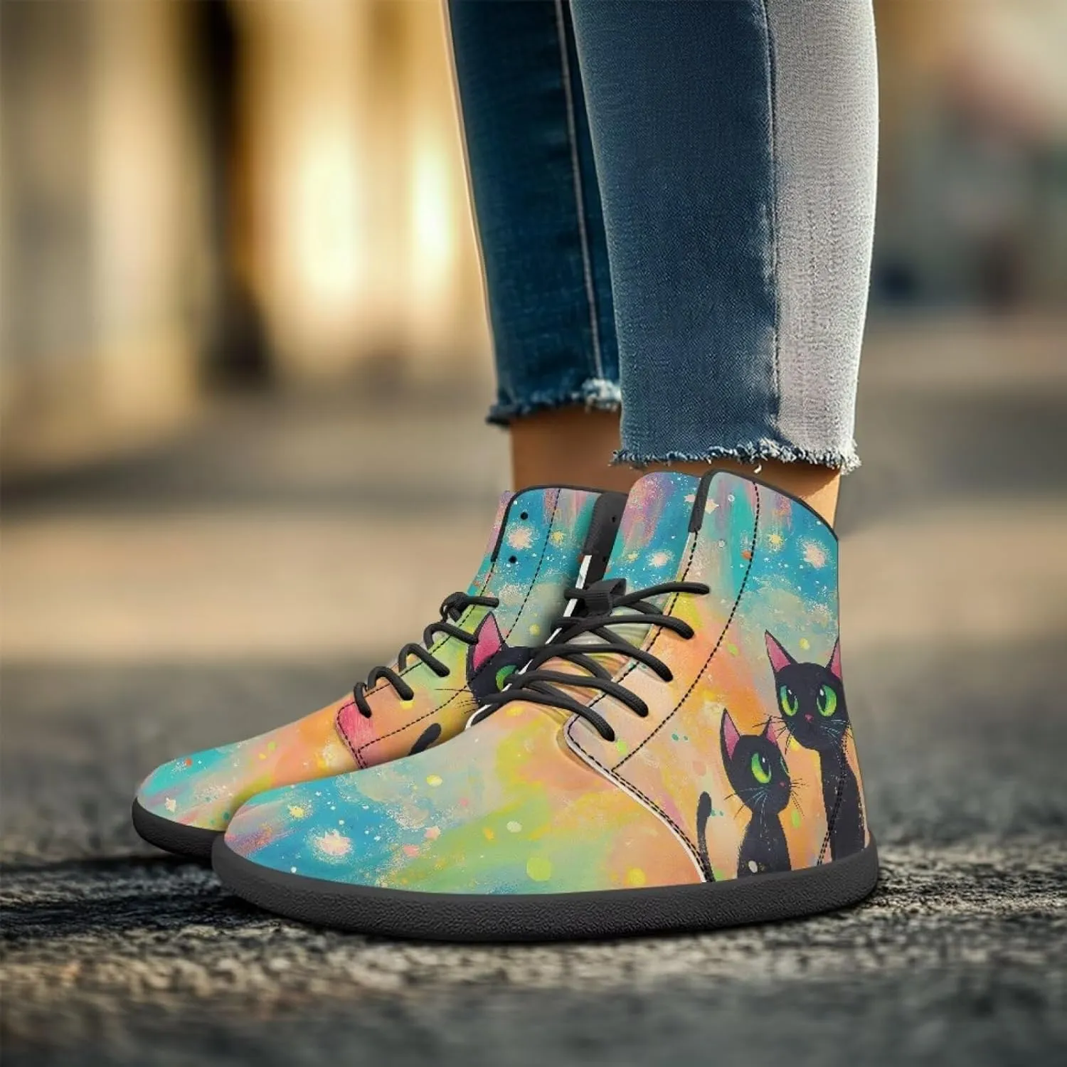 JoyLamoria Womens High Top Sneakers with Marble Painted Walking Tennis Shoes Lace up Leather Minimalist Shoes for Outdoor