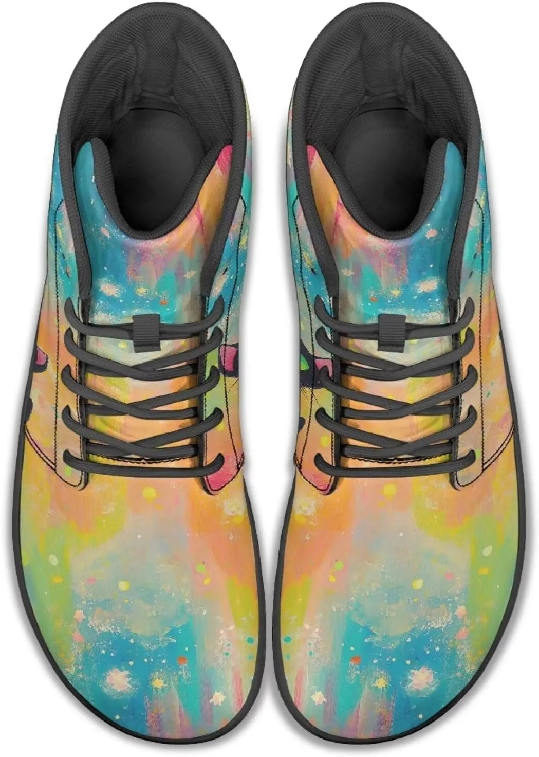 JoyLamoria Womens High Top Sneakers with Marble Painted Walking Tennis Shoes Lace up Leather Minimalist Shoes for Outdoor