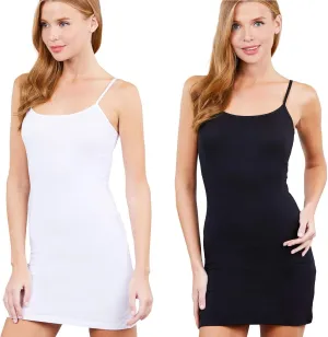 Khanomak Women's Adjustable Spaghetti Straps Scoop Neck Line Bodycon Cami Mini Dress