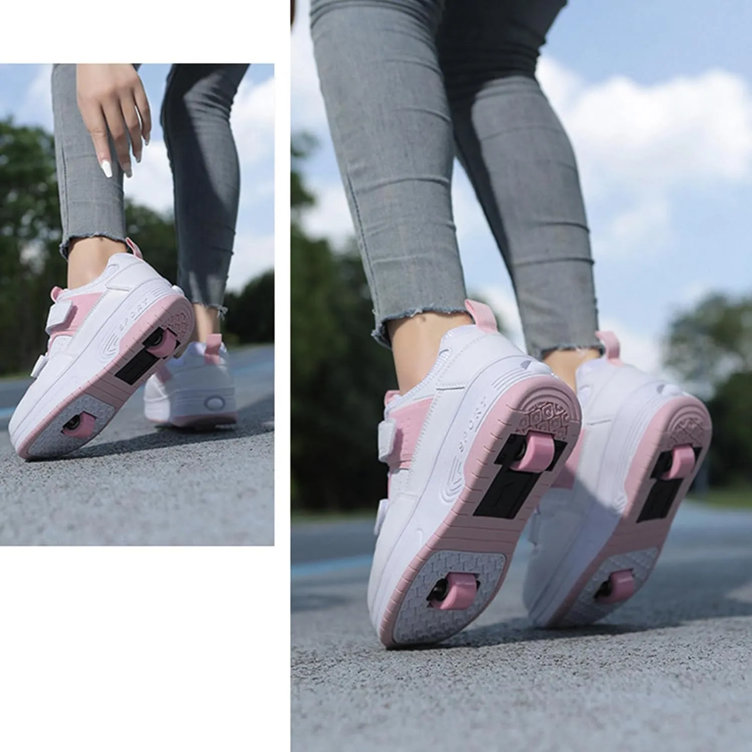 Kids Roller Shoes Boy Girl Sneakers, Street Skateboarding Shoe Fashion Parkour Shoes with 2-Wheels Unisex Retractable Skating Shoes for Children's Park Sports Walking