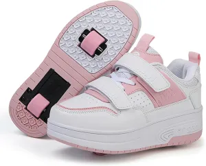 Kids Roller Shoes Boy Girl Sneakers, Street Skateboarding Shoe Fashion Parkour Shoes with 2-Wheels Unisex Retractable Skating Shoes for Children's Park Sports Walking