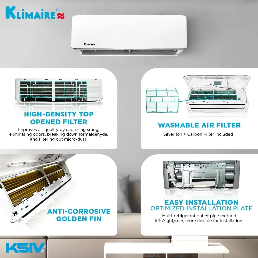 Klimaire 12,000 BTU 20.8 SEER2 Ductless Mini-Split Inverter Air Conditioner Heat Pump System with All-Inclusive 16' Installation Kit, Wall Bracket, Electrical Disconnect Box & Liquid-Tight Whip (115V)