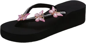 Ladies Fashion Summer Flip Flops Casual Rhinestone Butterfly Sandals Natural Slippers Women's Slippers Size 8 Open Toe