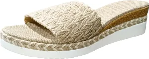 Ladies Fashion Summer Solid Grass Weaving Open Toe Thick Slope Heel Sandals Fuzzy Slippers Slides