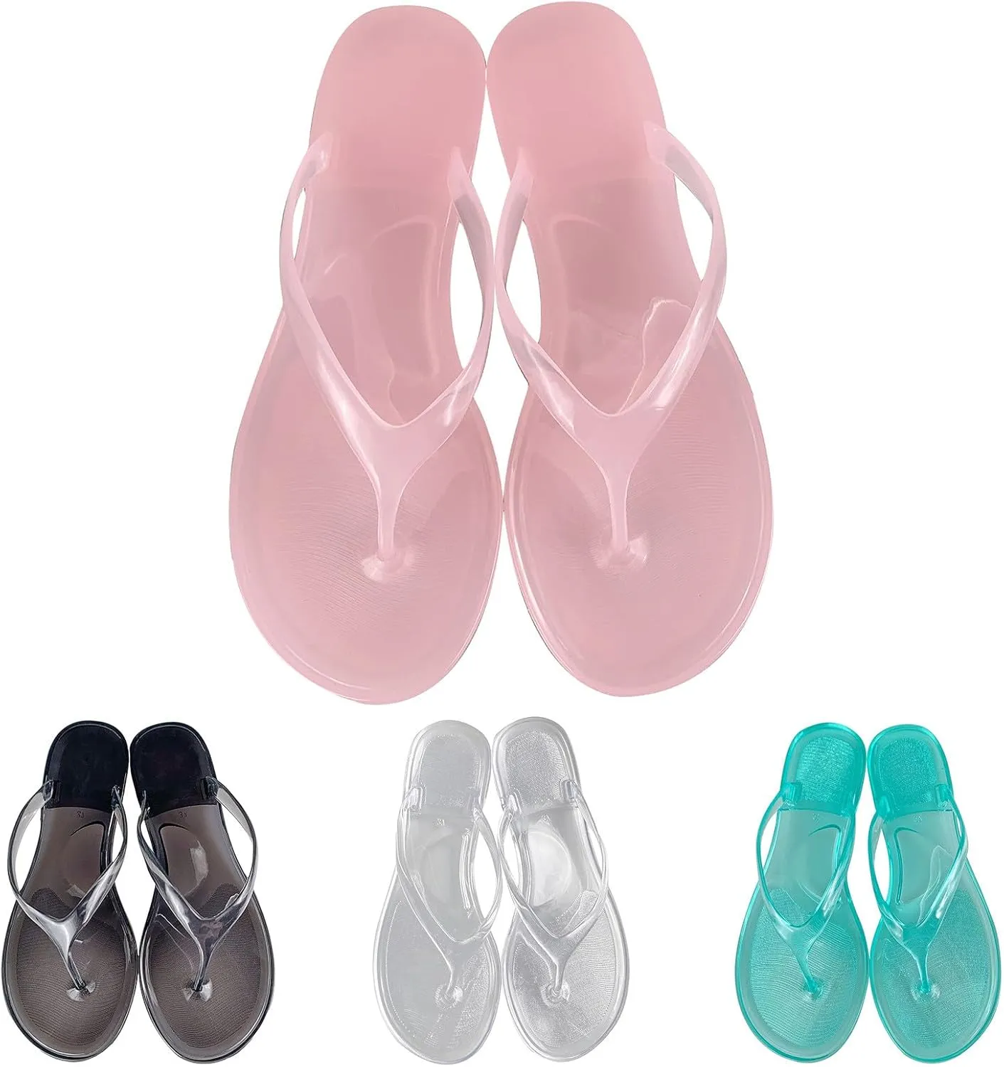 Ladies Summer Transparent Jelly Crystal Flat Bottom Toe Flip Microfiber Fuzzy Slippers for Women with Strap