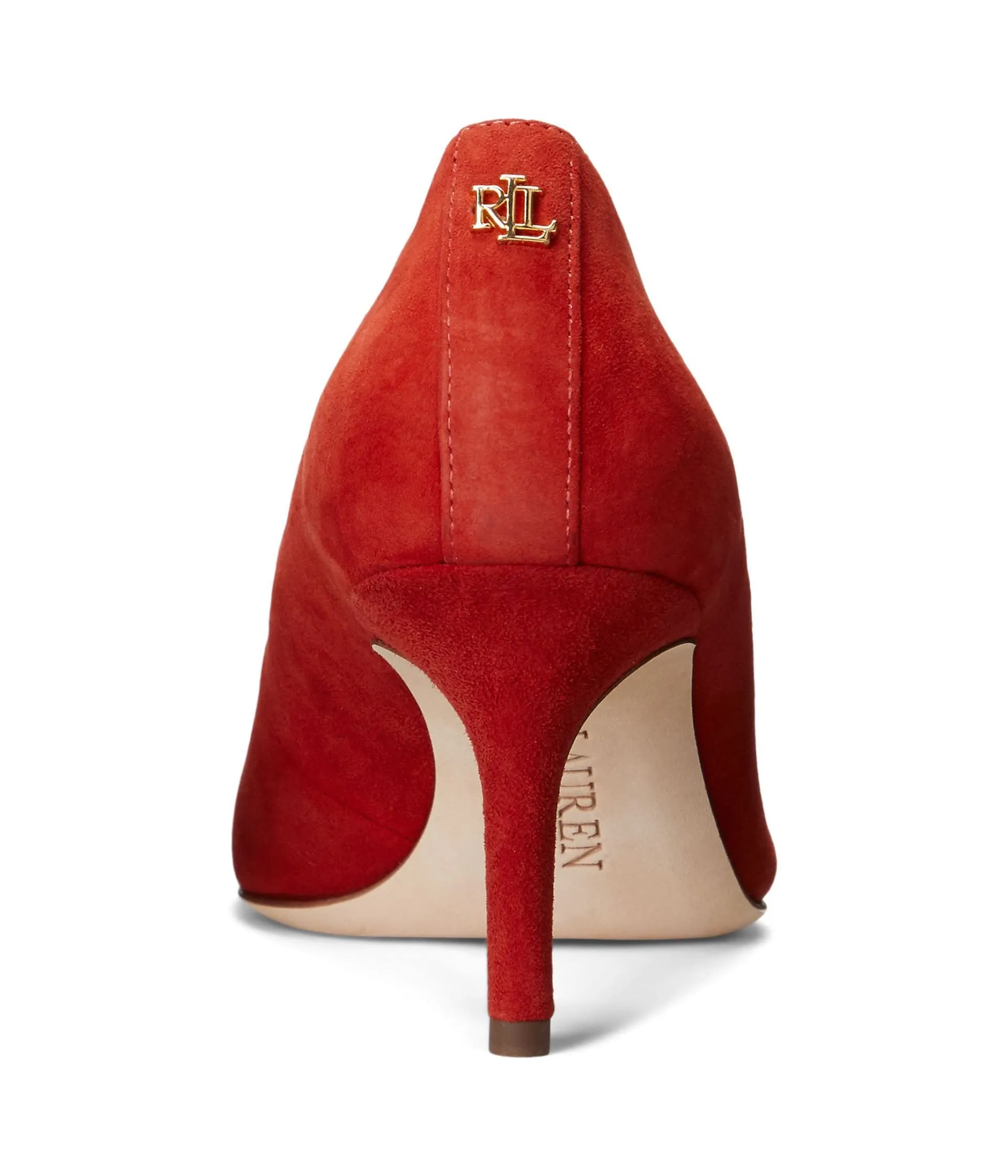 Lauren Ralph Lauren Lanette Pumps for Women - Breathable Synthetic Lining - Leather Upper - Rubber Outsole Womens Lanette Pump Alpaca Suede 10 B - Medium Red Sunstone 10 B - Medium