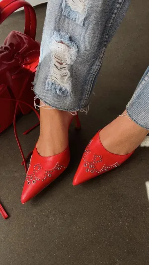 Lauryn Pump Heel Mules - Red