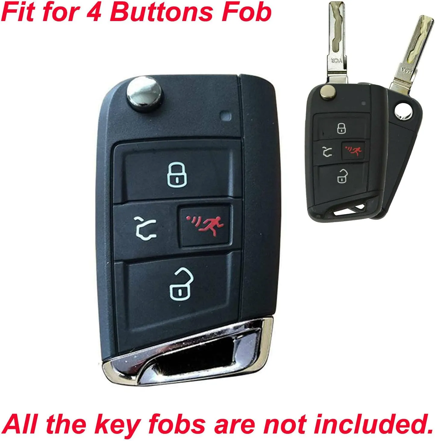 LemSa 2pcs Silicone 4 Button Flip Key Fob Cover Remote Keyless Entry Bag Compatible with 2020 2019 2018 2017 VW Volkswagen Golf Alltrack Sportwagen GTI Tiguan Atlas Polo Skoda Octavia, Black Blue