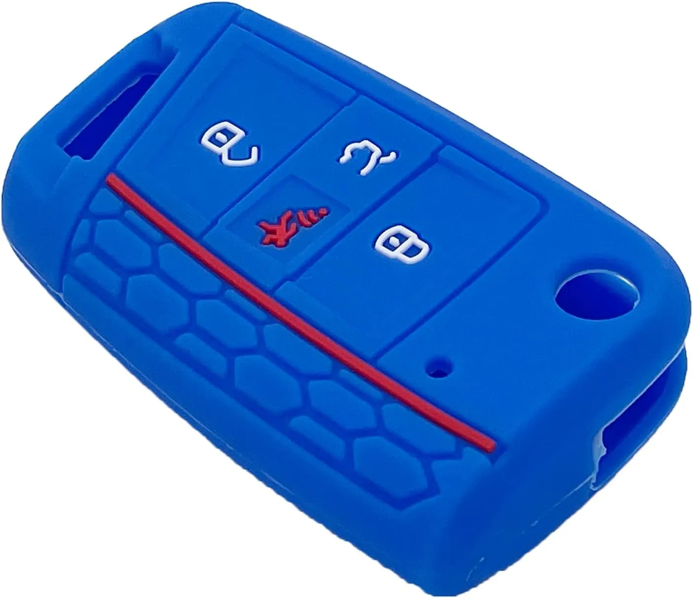LemSa 2pcs Silicone 4 Button Flip Key Fob Cover Remote Keyless Entry Bag Compatible with 2020 2019 2018 2017 VW Volkswagen Golf Alltrack Sportwagen GTI Tiguan Atlas Polo Skoda Octavia, Black Blue