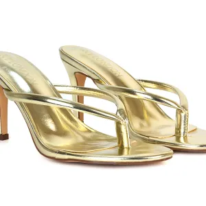 Lisa Stiletto High Heel Slip On Flip Flop Heeled Sandal Mules in Gold Metallic