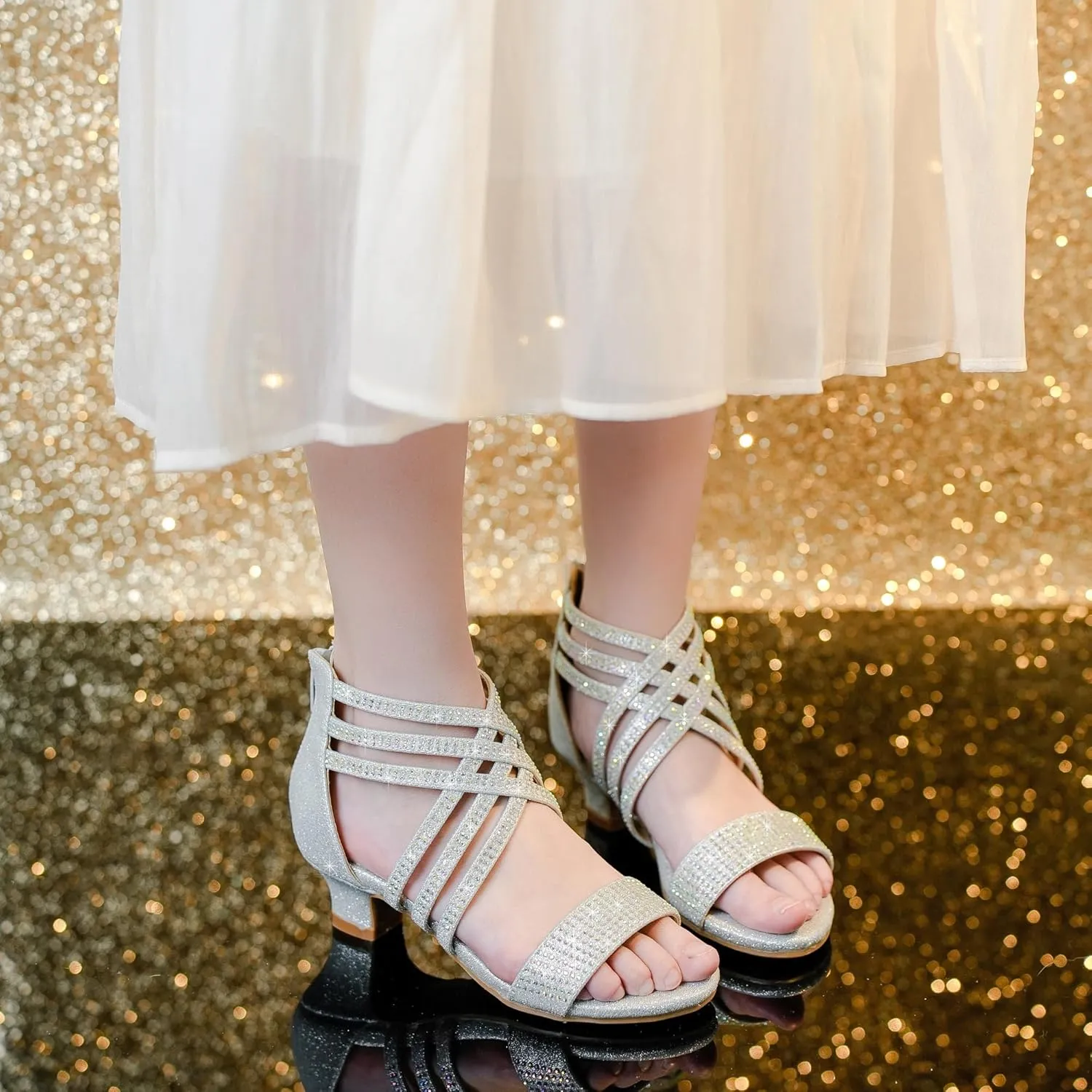 Little Girls Sandals High Heels Formal Shoes Open Toe Pump Sandals Glitter Party Wedding Shoes for Big Kids Toddler