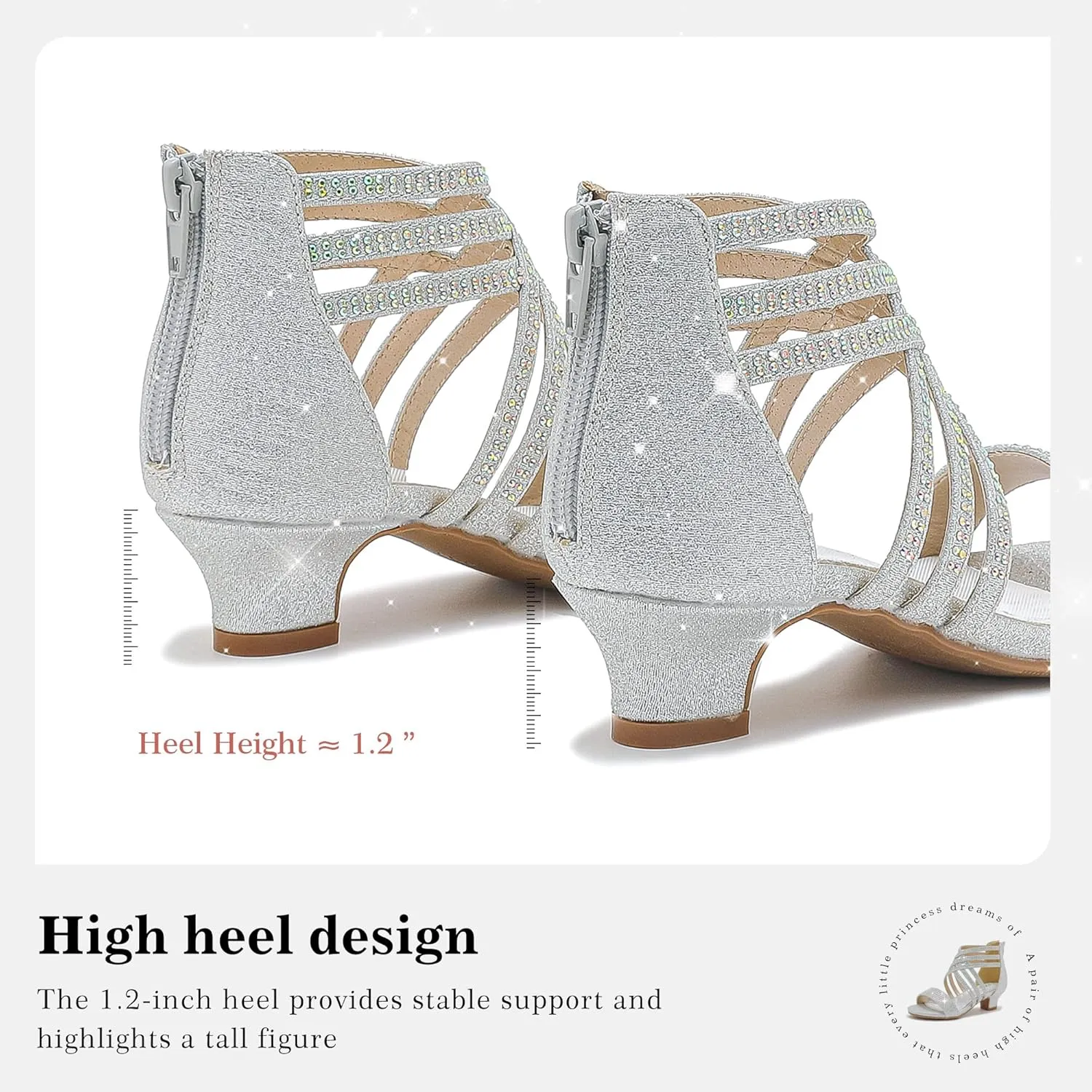 Little Girls Sandals High Heels Formal Shoes Open Toe Pump Sandals Glitter Party Wedding Shoes for Big Kids Toddler