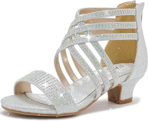 Little Girls Sandals High Heels Formal Shoes Open Toe Pump Sandals Glitter Party Wedding Shoes for Big Kids Toddler