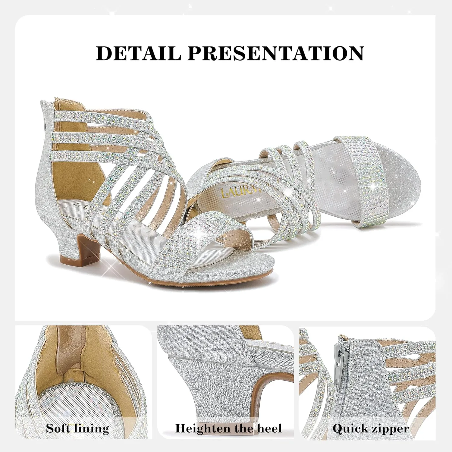 Little Girls Sandals High Heels Formal Shoes Open Toe Pump Sandals Glitter Party Wedding Shoes for Big Kids Toddler
