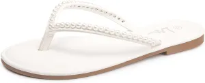LM Women's Pearls Strappy Flat Sandals Thong Sandals Flip Flop Slip On Slide Sandals for Women Dressy Summer
