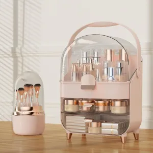 Makeup Organizer Countertop, Makeup Brush Holder with Lid & Drawers, Bathroom Vanity Organizer and Storage, Make Up Organizer for Vanity, Skincare Organizer Gifts for Girls, Wife, Mom