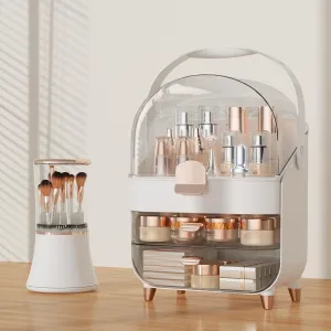 Makeup Organizer Countertop, Makeup Brush Holder with Lid & Drawers, Bathroom Vanity Organizer and Storage, Make Up Organizer for Vanity, Skincare Organizer Gifts for Girls, Wife, Mom