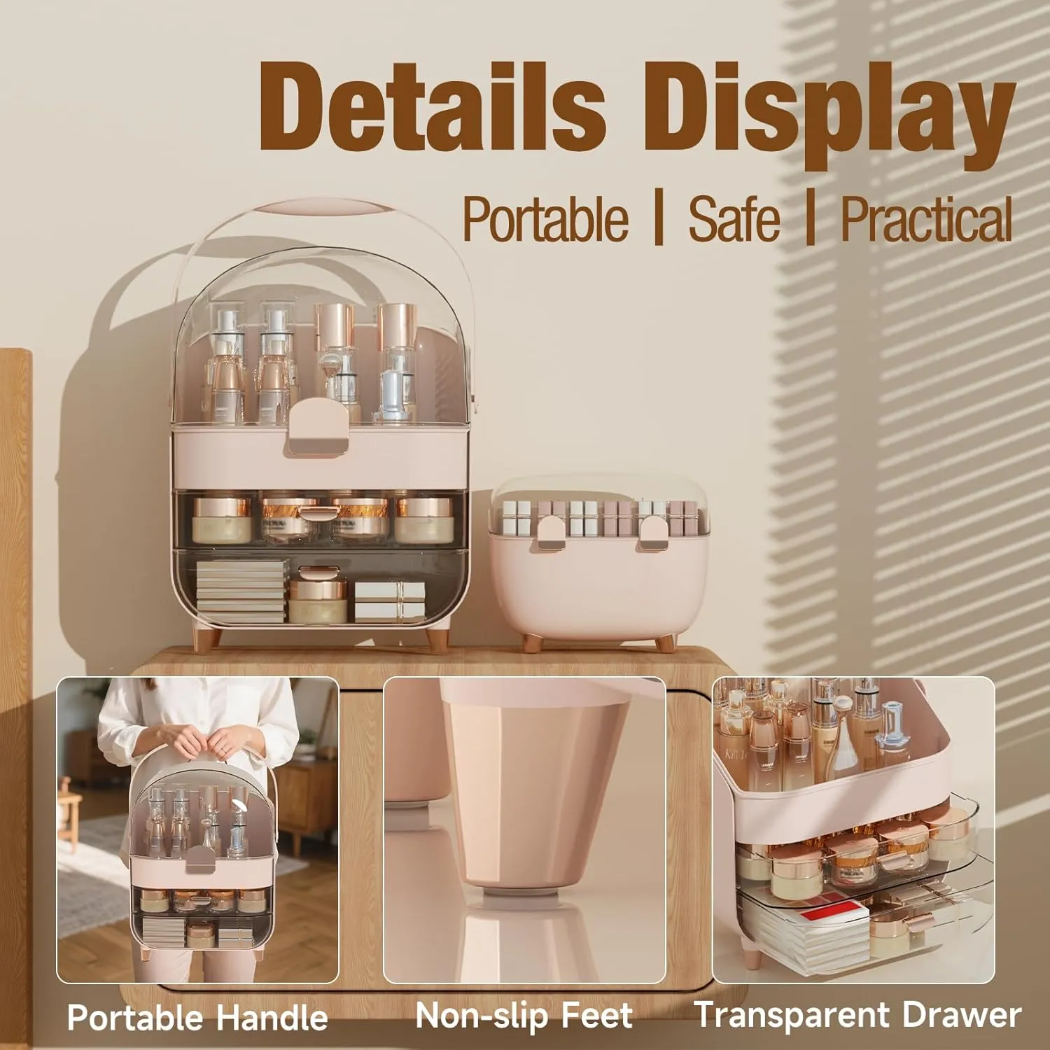 Makeup Organizer Countertop, Makeup Brush Holder with Lid & Drawers, Bathroom Vanity Organizer and Storage, Make Up Organizer for Vanity, Skincare Organizer Gifts for Girls, Wife, Mom