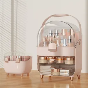 Makeup Organizer Countertop, Makeup Brush Holder with Lid & Drawers, Bathroom Vanity Organizer and Storage, Make Up Organizer for Vanity, Skincare Organizer Gifts for Girls, Wife, Mom