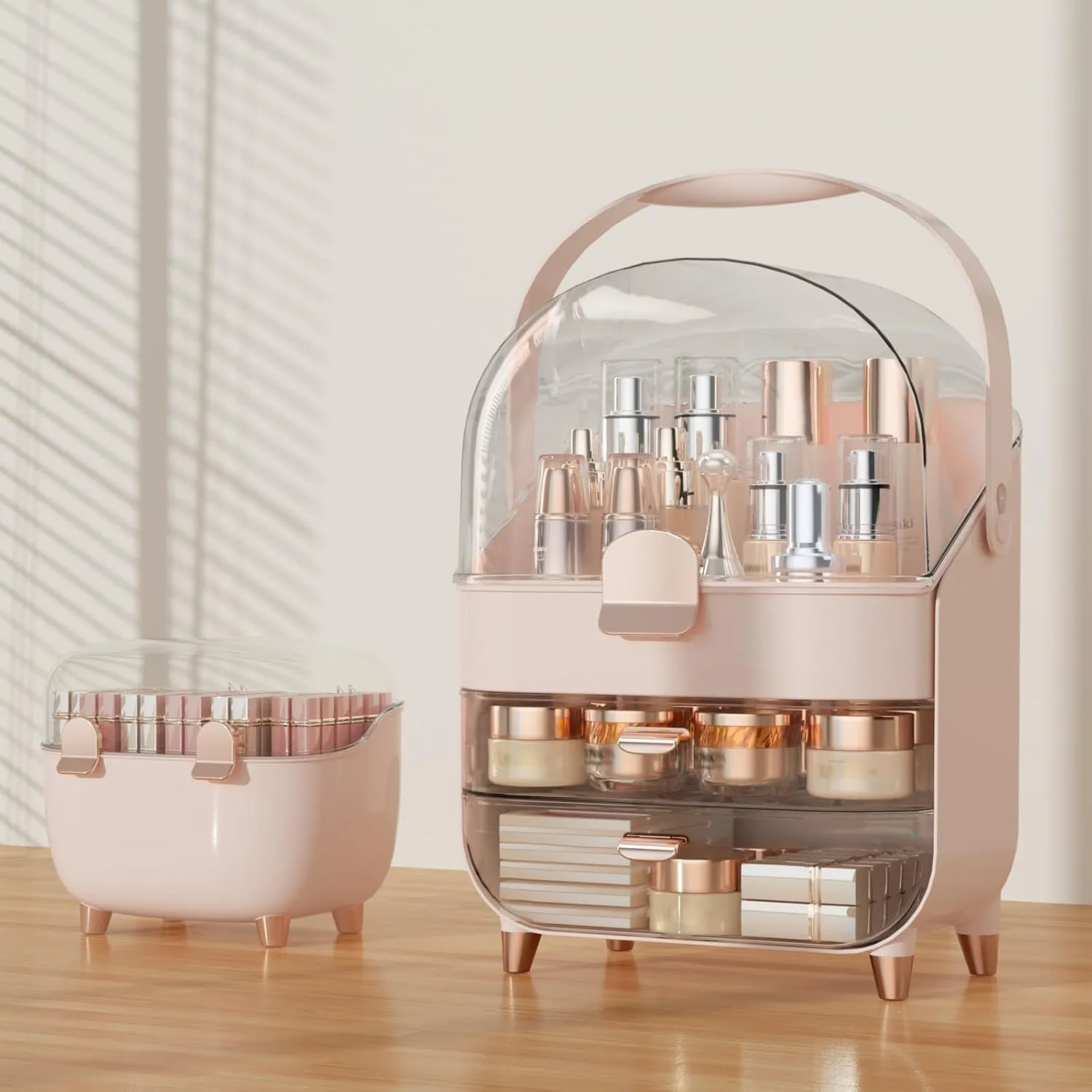 Makeup Organizer Countertop, Makeup Brush Holder with Lid & Drawers, Bathroom Vanity Organizer and Storage, Make Up Organizer for Vanity, Skincare Organizer Gifts for Girls, Wife, Mom