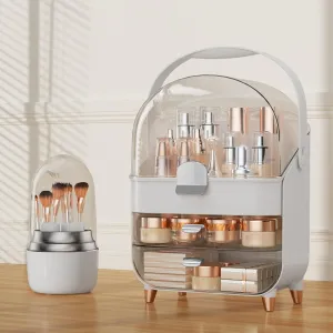 Makeup Organizer Countertop, Makeup Brush Holder with Lid & Drawers, Bathroom Vanity Organizer and Storage, Make Up Organizer for Vanity, Skincare Organizer Gifts for Girls, Wife, Mom