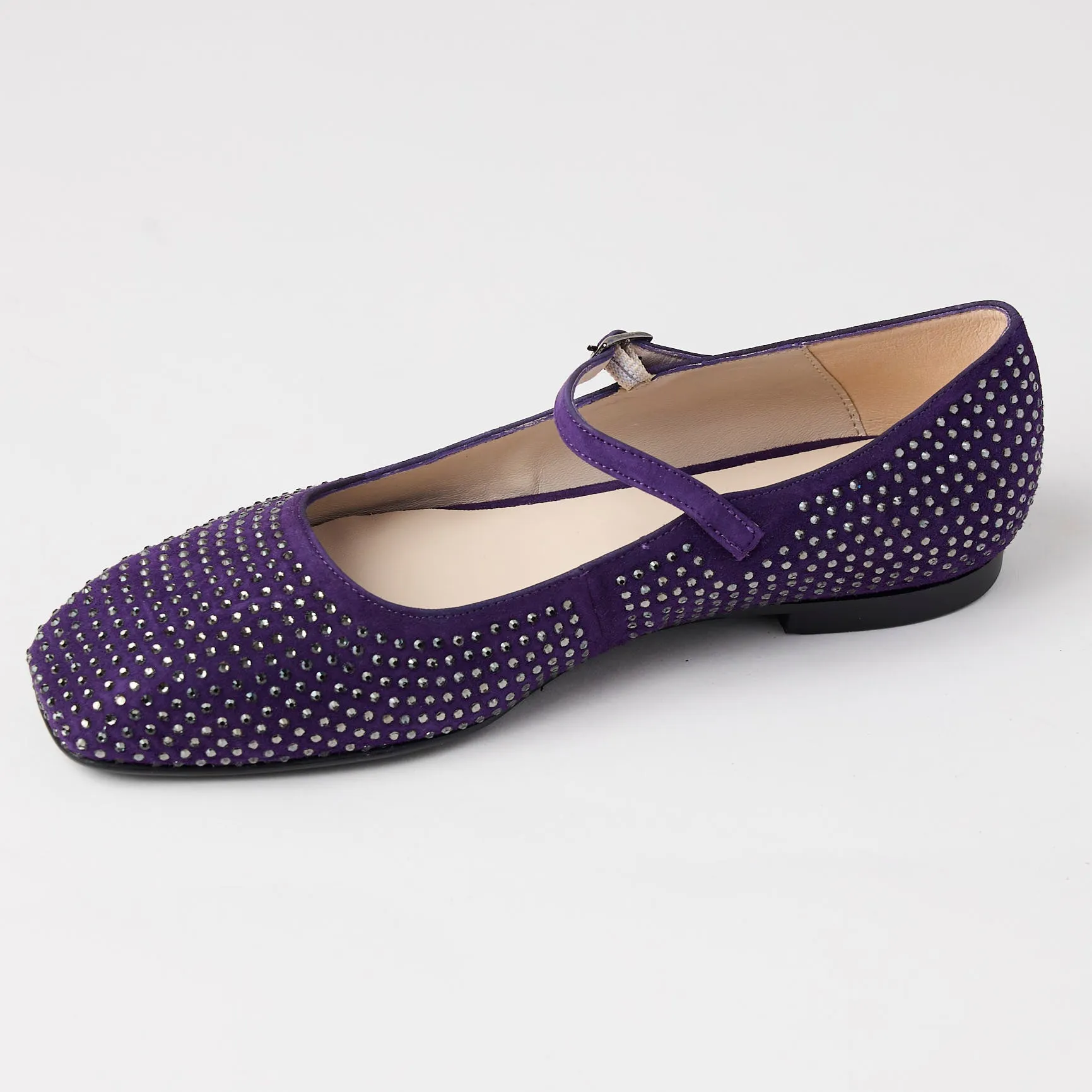 Marian Purple Suede & Crystal Ballerina Shoes