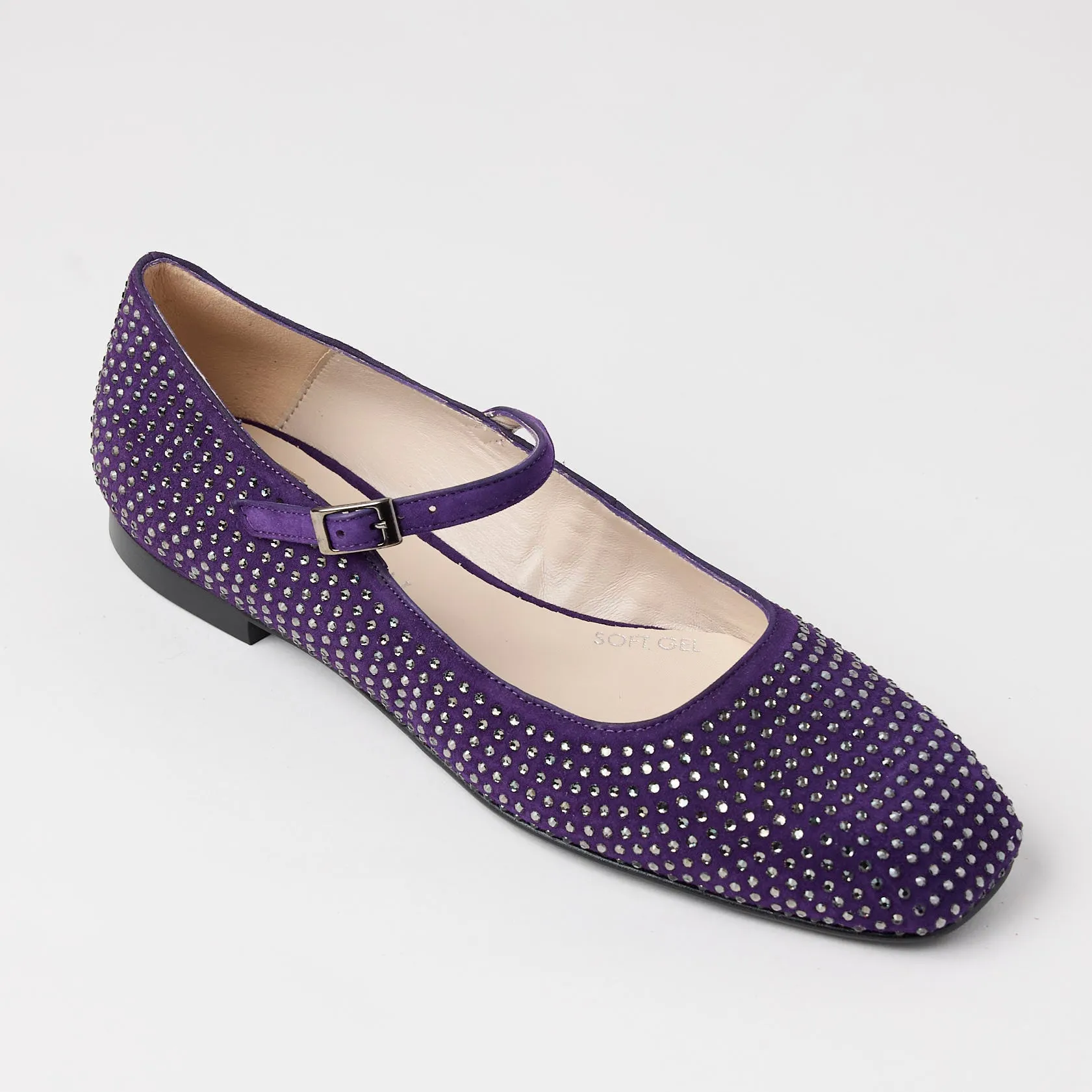 Marian Purple Suede & Crystal Ballerina Shoes