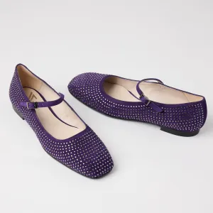 Marian Purple Suede & Crystal Ballerina Shoes