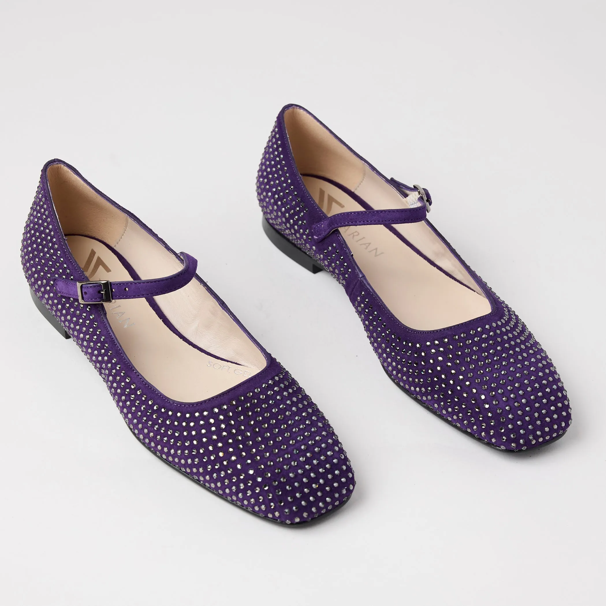 Marian Purple Suede & Crystal Ballerina Shoes