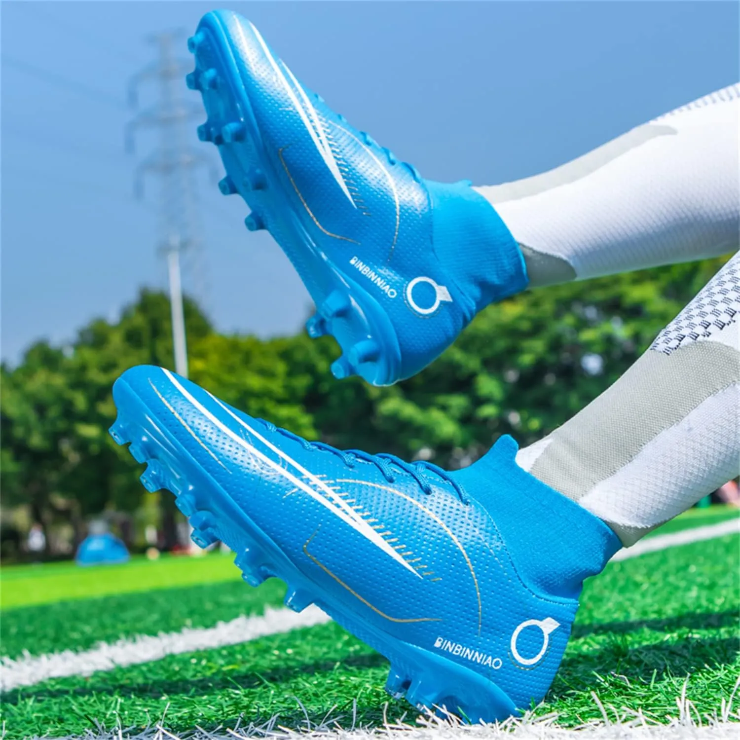 MDPCX Athletic Sports Football Shoes Men's Outdoor Football Shoes Track and Field Lawn World Team Running Sports Shoes Lightweight Breathable Non-Slip Shock-Absorbing Long Spikes Short Spikes