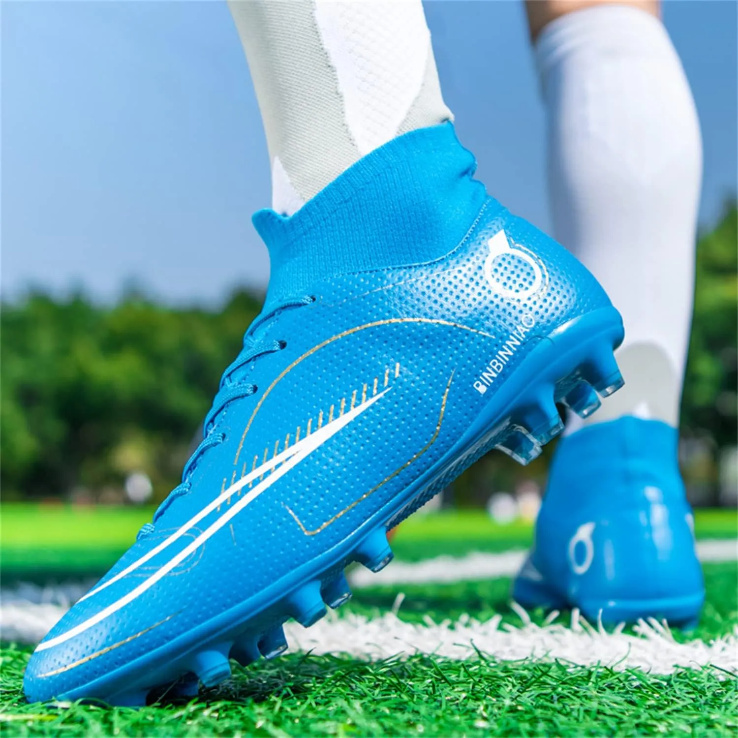 MDPCX Athletic Sports Football Shoes Men's Outdoor Football Shoes Track and Field Lawn World Team Running Sports Shoes Lightweight Breathable Non-Slip Shock-Absorbing Long Spikes Short Spikes