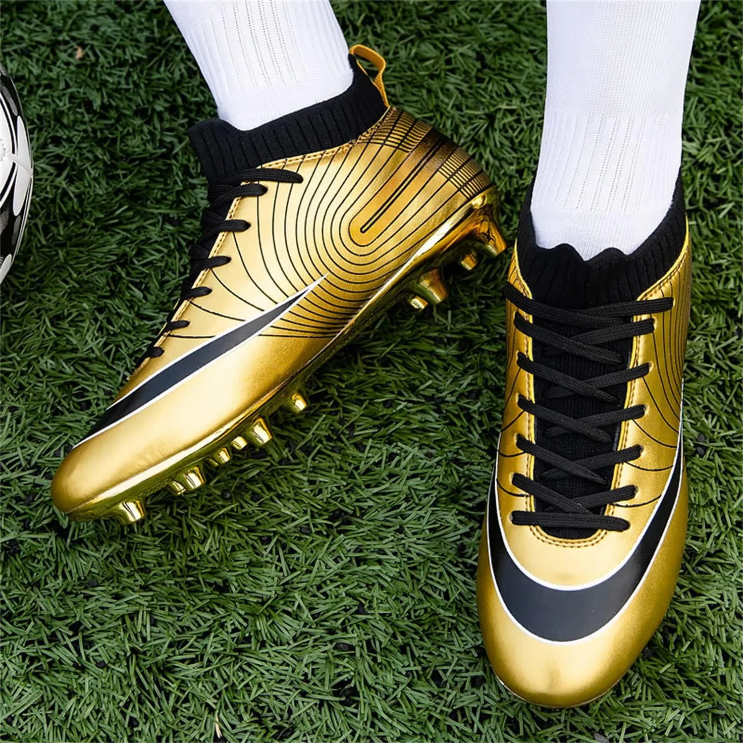 MDPCX Competitive Unisex Kids Soccer Shoes Men Indoor Outdoor Football Boots Athletic Turf Team Cleat Running Sports Lightweight Breathable Anti-Skid Damping Shoes