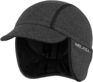 MELASA Winter Fleece Cycling Cap, Ear Warmers Skull Cap Helmet Liner with Sun Visor, Bike Hat Running Beanie for Men Women