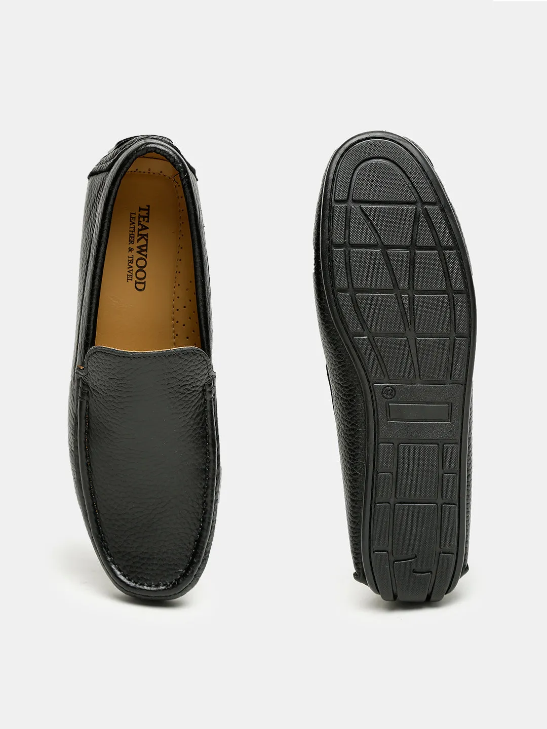 Men Black Solid Genuine Leather Loafers