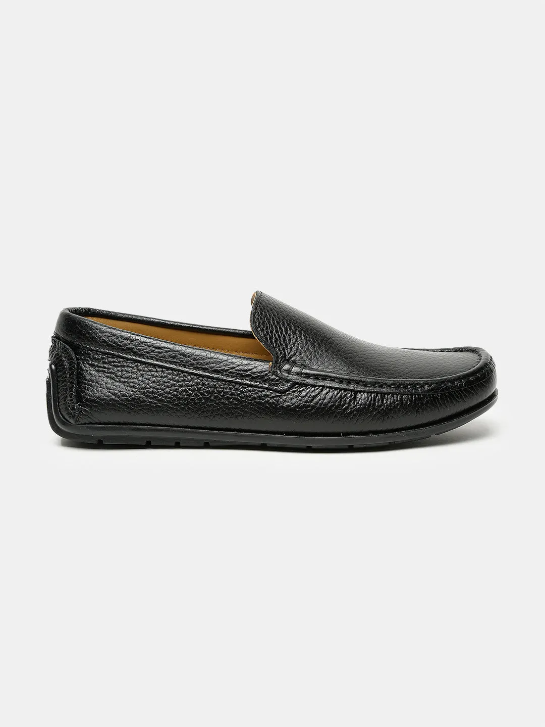Men Black Solid Genuine Leather Loafers