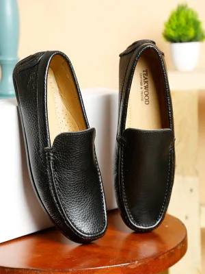 Men Black Solid Genuine Leather Loafers