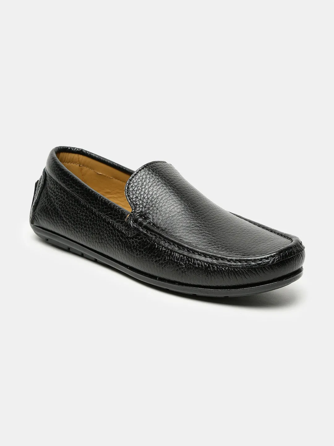 Men Black Solid Genuine Leather Loafers