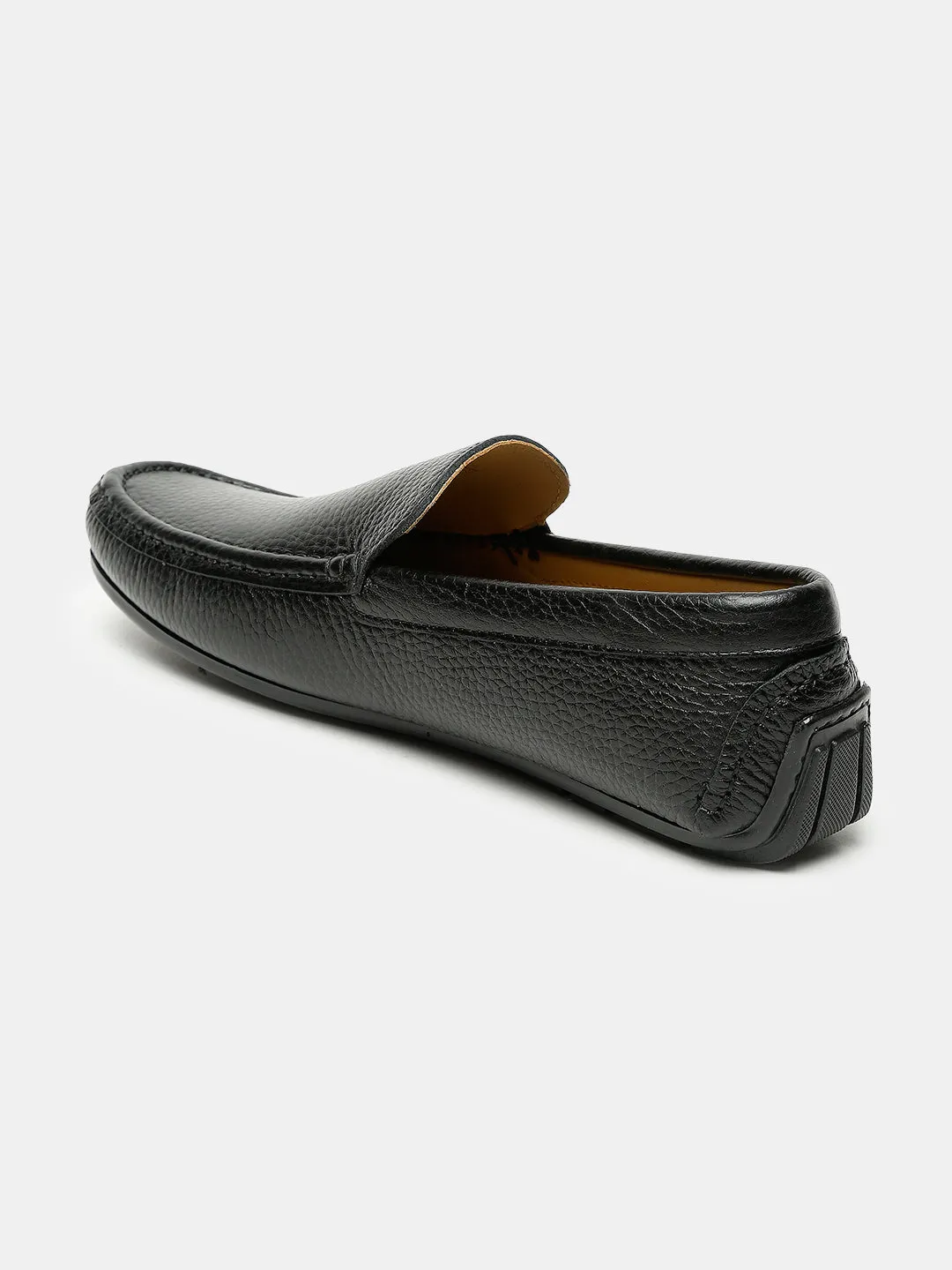 Men Black Solid Genuine Leather Loafers