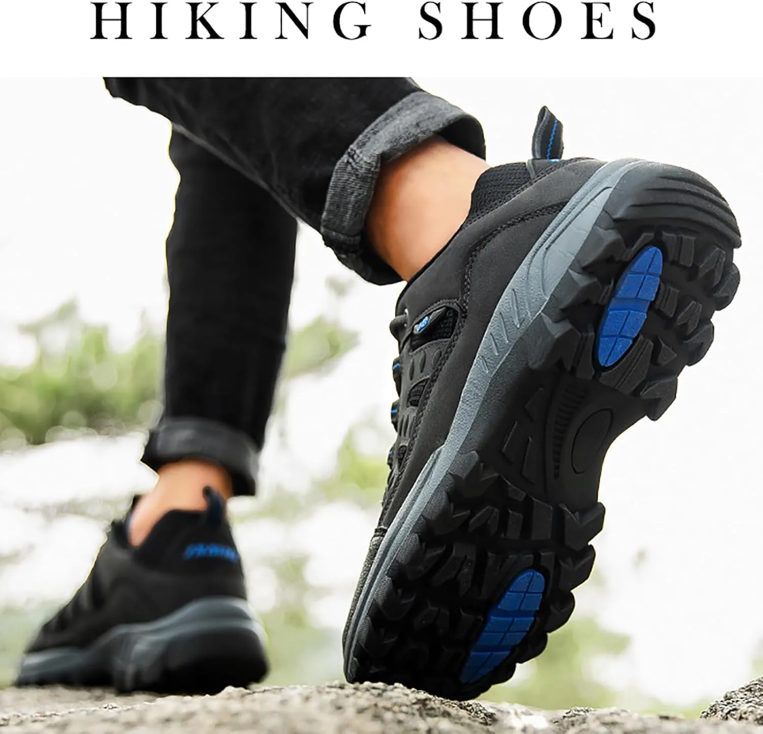 Men's Breathable Hiking Shoes Lightweight Trail Running Shoes Non-Slip Low-Top Outdoor Sneakers for Trekking Training Walking Camping