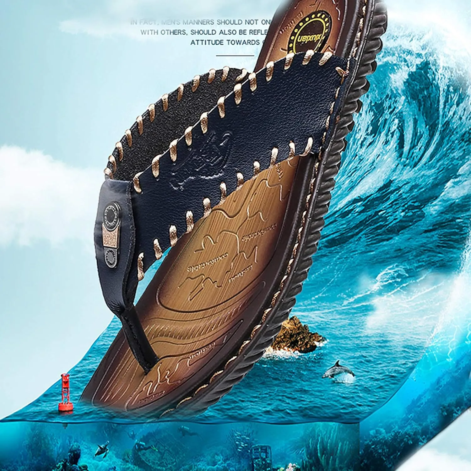 Mens Flip Flops Casual Leather Home Sandals for Mens Rubber Sole Slippers