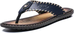 Mens Flip Flops Casual Leather Home Sandals for Mens Rubber Sole Slippers