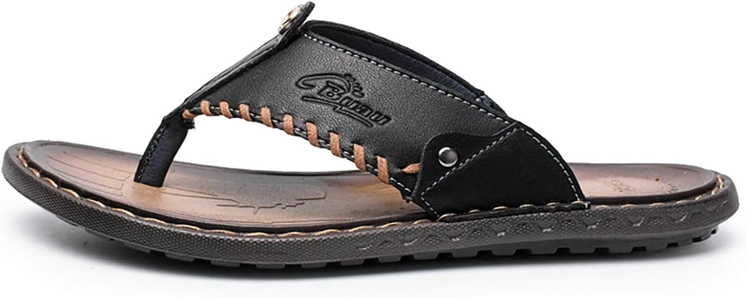 Mens Flip Flops Casual Leather Home Sandals for Mens Rubber Sole Slippers