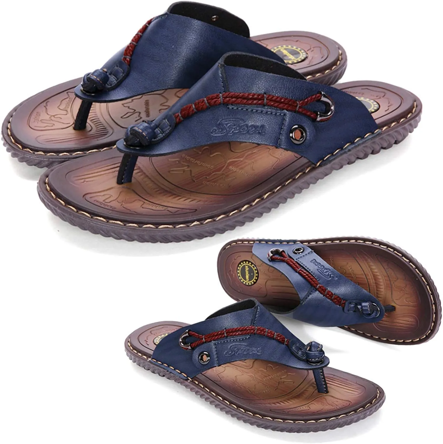 Mens Flip Flops Casual Leather Home Sandals for Mens Rubber Sole Slippers