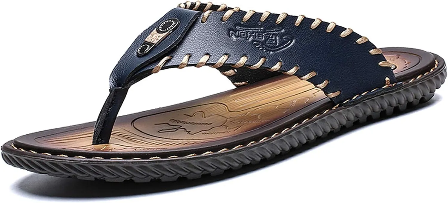 Mens Flip Flops Casual Leather Home Sandals for Mens Rubber Sole Slippers