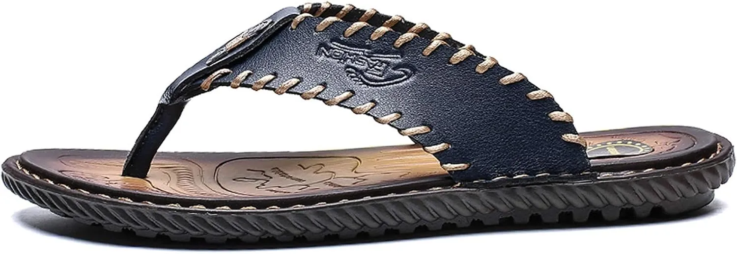 Mens Flip Flops Casual Leather Home Sandals for Mens Rubber Sole Slippers