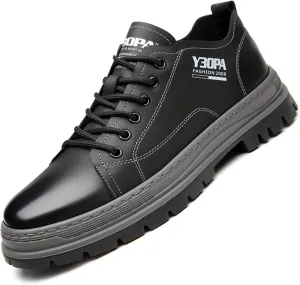 Men's Genuine Leather Casual Oxfords Shoes Platform Comfortable Non-Slip Fashion Low-Top Outdoor Sneaker Work Dress Shoes
