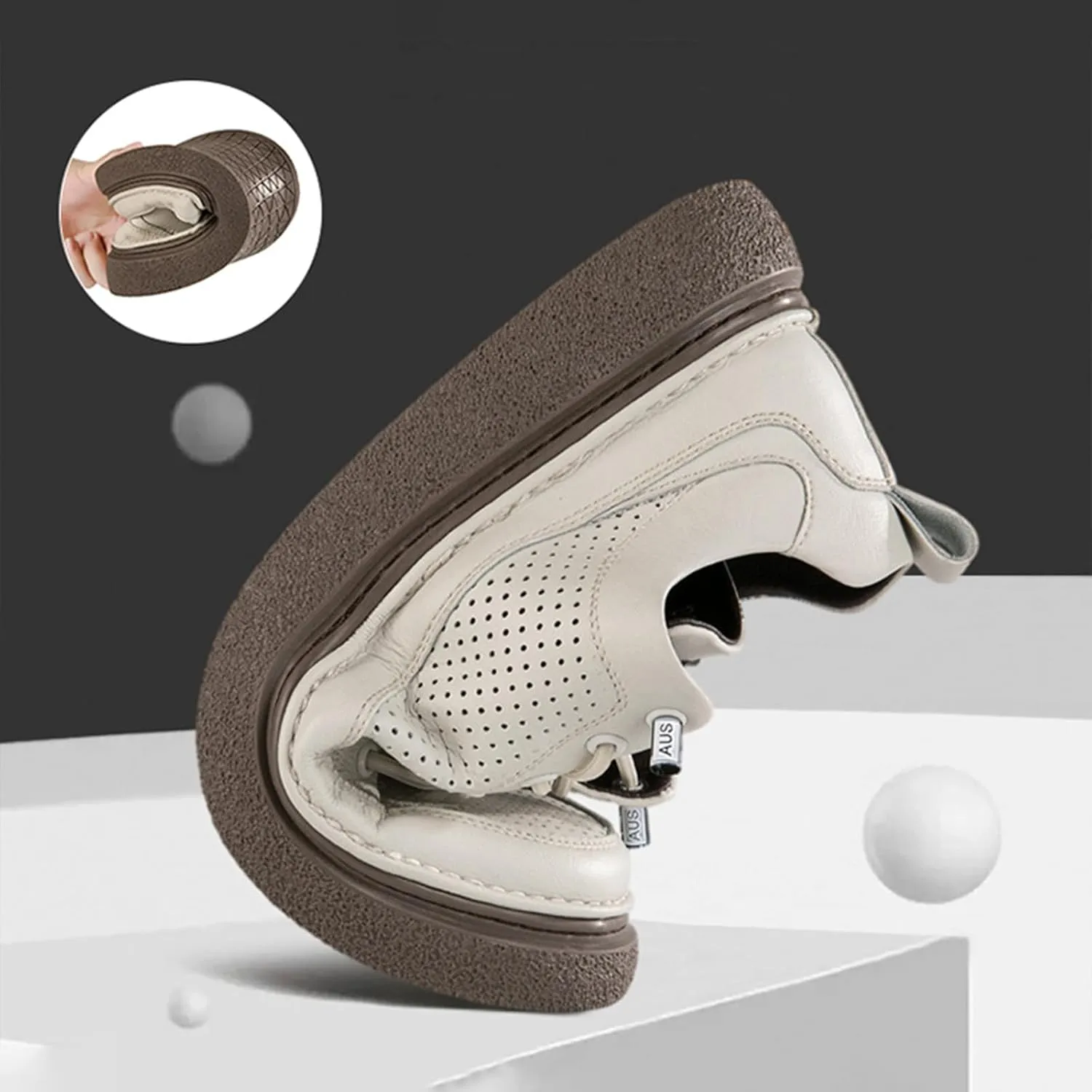 Men's Genuine Leather Platform Slip On Fashion Sneakers Round toe Retro hollow Soft bottom Comfortable Lace-up casual Skateboard Shoes for Walking Driving Business Working Office