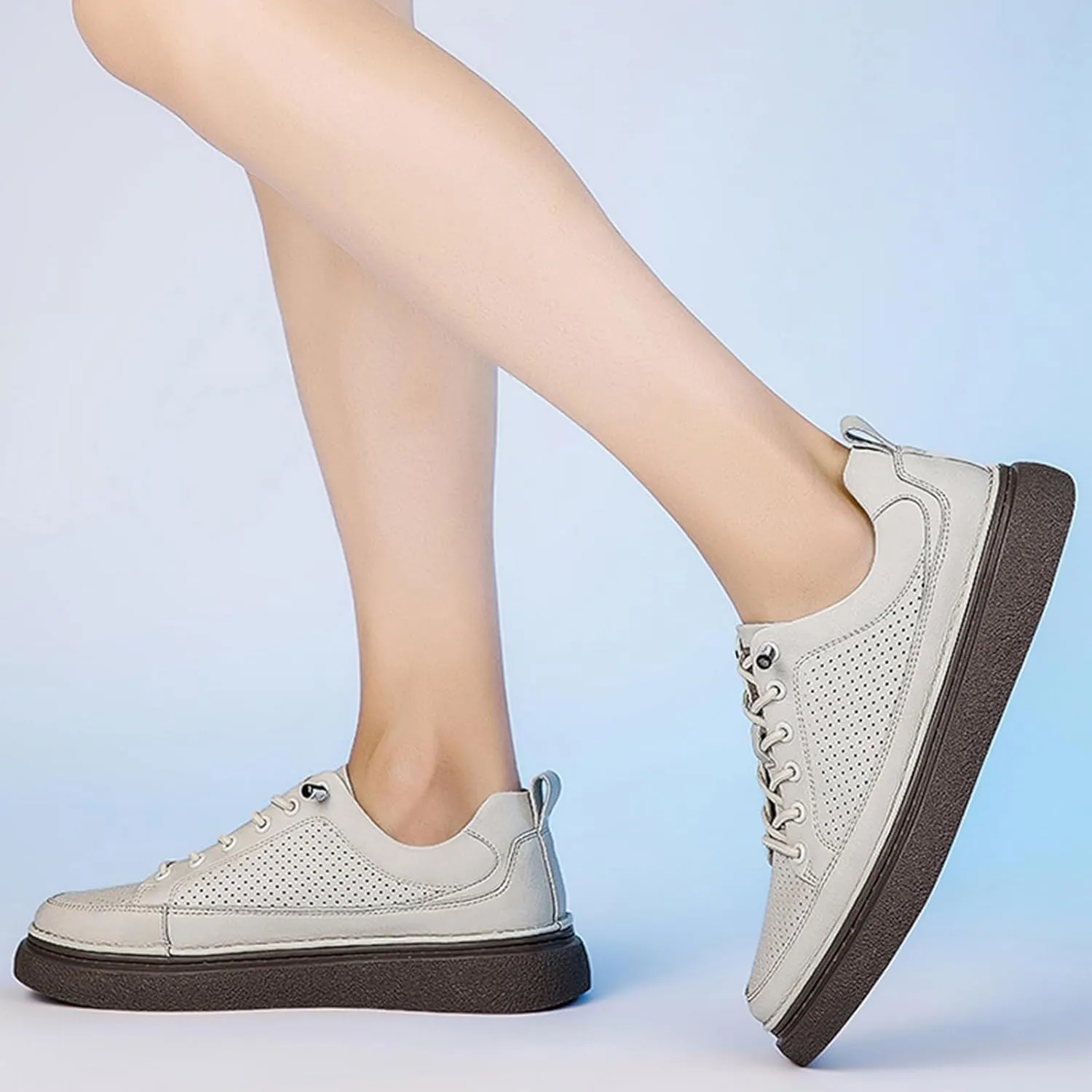 Men's Genuine Leather Platform Slip On Fashion Sneakers Round toe Retro hollow Soft bottom Comfortable Lace-up casual Skateboard Shoes for Walking Driving Business Working Office